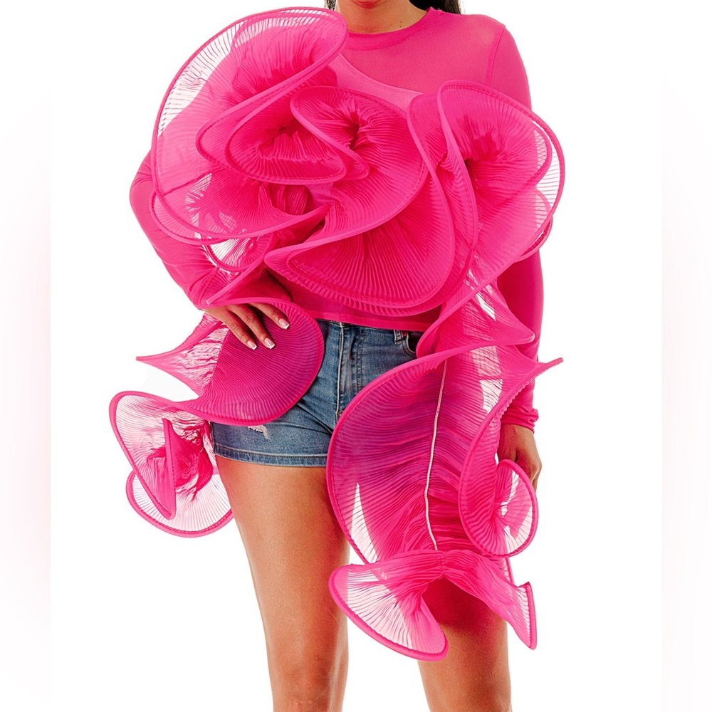 2PCs Mesh and Swirl Sculptural Statement Top